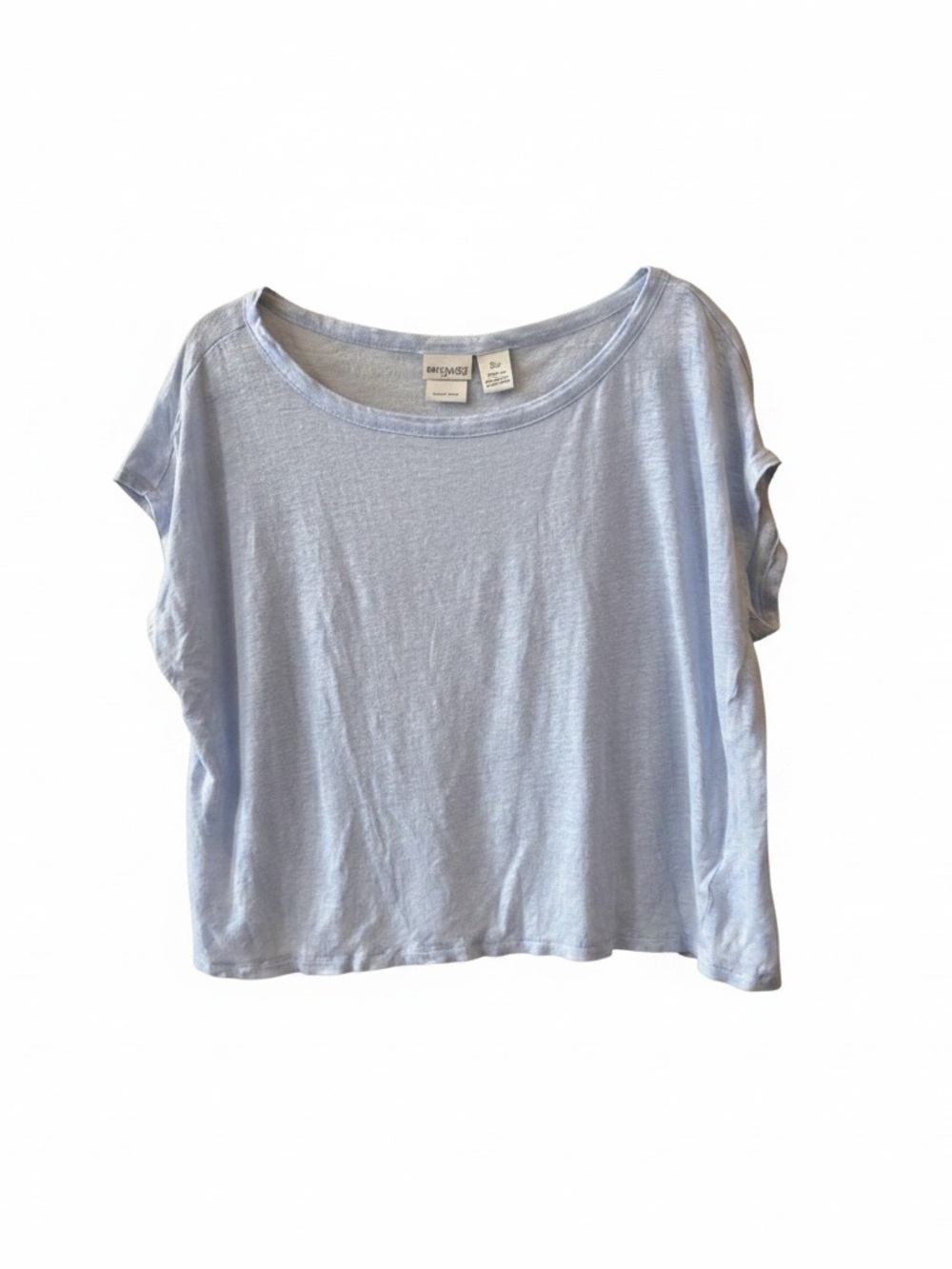 Rachel Zoe 100% Linen Top Boxy Cropped Sz Large Cap Sleeve Blue
